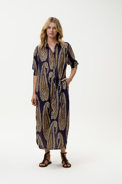 ONESEASON DRESS MAXI COTTON SHIRT DRESS HALF SLEEVE N26-07719-799 DAISY PROVENCE