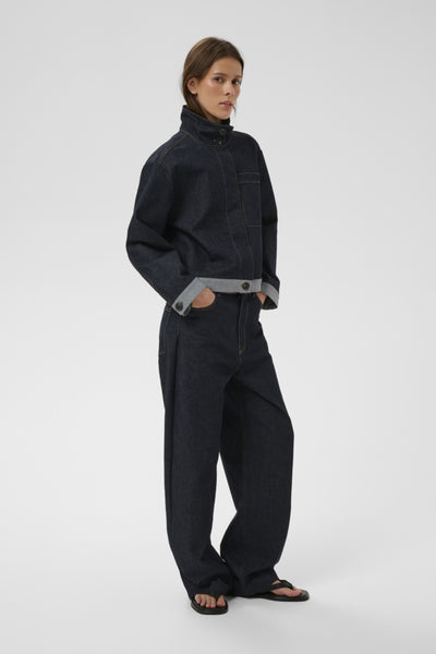 INWEAR JACKET DENIM CONTRAST TRIM FUNNEL NECK COVERED BUTTON PLAKET 30112315/303349 DEIRDRA