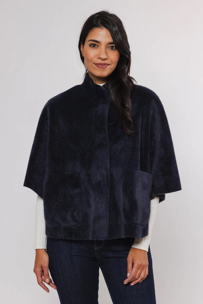 RINO&PELLE CAPE FAUX FUR WITH PATCH POCKETS AND POPPERS 7002411DEWI NAVY