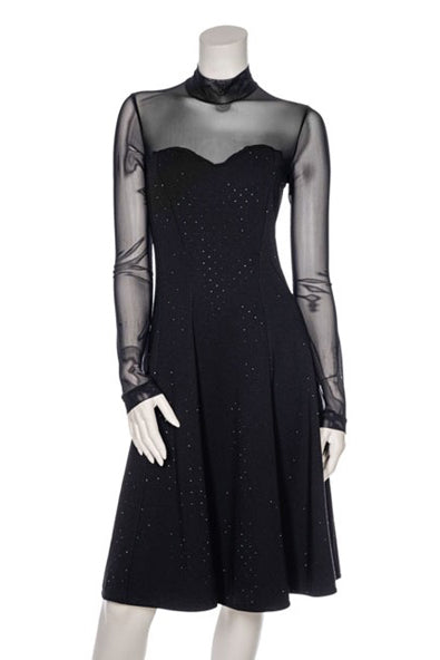 BEATE HEYMANN DRESS MICRO CRYSTAL SWEETHEART NECK MESH SLEEVE 2038-42