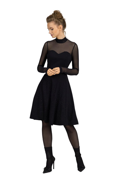 BEATE HEYMANN DRESS MICRO CRYSTAL SWEETHEART NECK MESH SLEEVE 2038-42