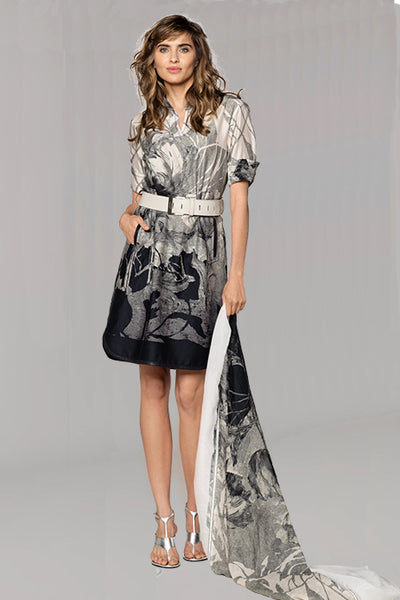 BEATE HEYMANN DRESS SHIFT FLORAL PRINT WITH POCKETS AND CUFF SLEEVES  369-31