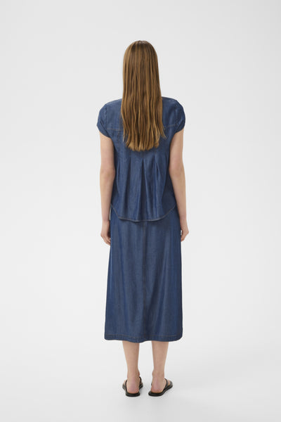 INWEAR TOP TENCEL DENIM BUTTON THROUGH CAP SLEEVE STITCH DETAIL 30112534 ELOISE
