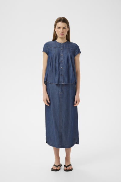 INWEAR TOP TENCEL DENIM BUTTON THROUGH CAP SLEEVE STITCH DETAIL 30112534 ELOISE