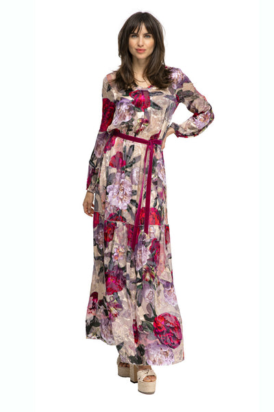 BEATE HEYMANN DRESS FLORAL DEVORE MAXI WITH VELVET BELT 114-31