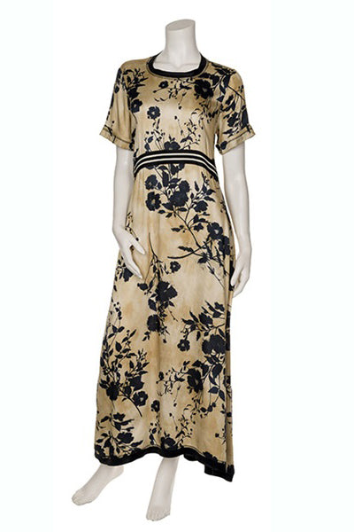 BEATE HEYMANN DRESS MAXI SATIN FEEL FLORAL PRINT STRIPE TRIM 128-24