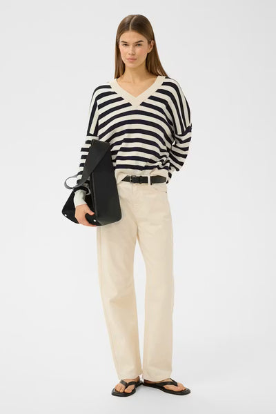 INWEAR SWEATER COTTON STRIPE RIB V NECK TAPERED SIDES 30106899/900006896 FOSTER