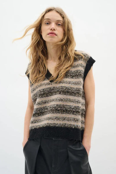 INWEAR VEST REVERSE SCANDI KNIT WITH BLACK BORDER 30110929 GILLIA