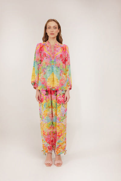 INOA TROUSER SILK DRAWSTRING HEM WITH BEAD ENDS 'OXALIS' SIENA