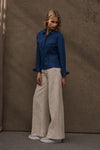 LU.EL JACKET DARK BLUE LINEN WITH 2 FRONT FLAP POCKETS SL62505