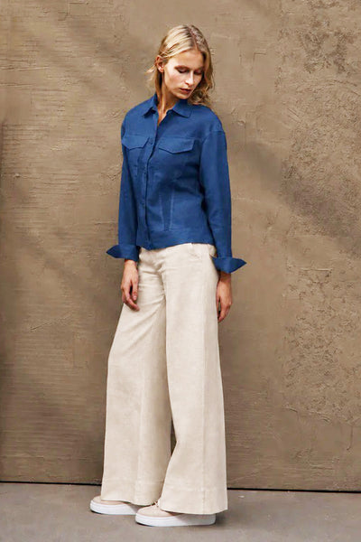 LU.EL JACKET LINEN BREAST FLAP POCKETS SL62505 BLUE