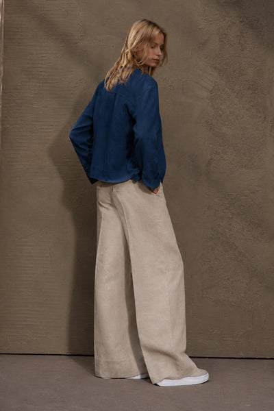 LU.EL JACKET DARK BLUE LINEN WITH 2 FRONT FLAP POCKETS SL62505