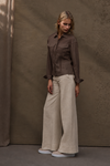 LU.EL JACKET BROWN LINEN WITH 2 FRONT FLAP POCKETS SL62505