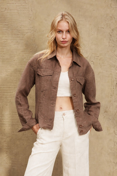 LU.EL JACKET LINEN BREAST FLAP POCKETS SL62505 BROWN