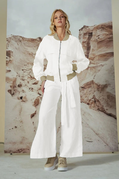 LU.EL JACKET LINEN BOMBER WITH CONTRAST RIB TRIM SL62115 WHITE