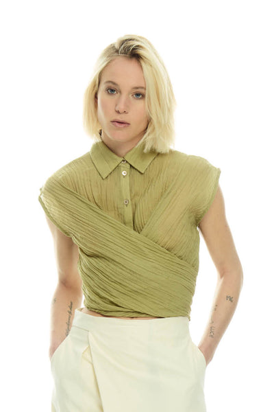 IXOS TOP SLEEVELESS PLEATED WITH COLLAR AND SIDE ZIP 32016-014 LANCIA