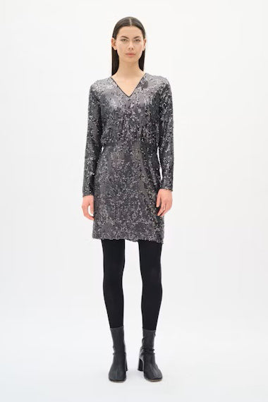 INWEAR DRESS FULLY LINED SEQUIN LONG SLEEVE DEEP V NECK 30112129 KIMBA