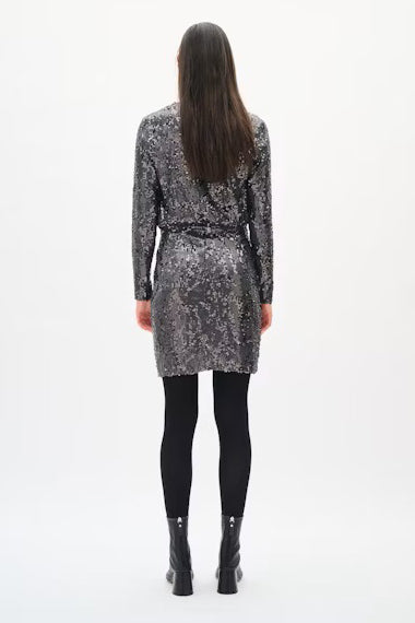 INWEAR DRESS FULLY LINED SEQUIN LONG SLEEVE DEEP V NECK 30112129 KIMBA