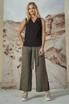 LU.EL TOP LINEN SLEEVELESS CROSS OVER V NECK SIDE SLITS SL52201 BLACK