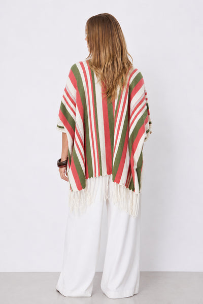 NOTSHY CAPE CASHMERE PONCHO MULTI STRIPE WITH FRINGE NF0W001 MARTINA