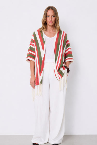 NOTSHY CAPE CASHMERE PONCHO MULTI STRIPE WITH FRINGE NF0W001 MARTINA