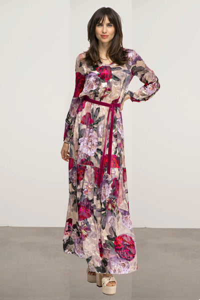 BEATE HEYMANN DRESS MAXI FLORAL DEVORE WITH VELVET BELT 114-31