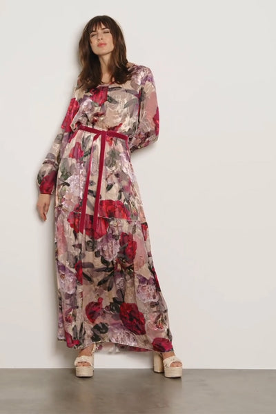 BEATE HEYMANN DRESS MAXI FLORAL DEVORE WITH VELVET BELT 114-31