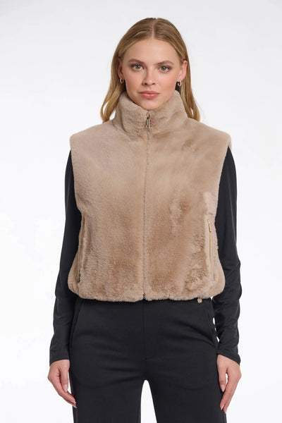 RINO & PELLE GILET FAUX FUR FULL ZIP PU TRIM ZIP POCKETS 7002511 NIKKI