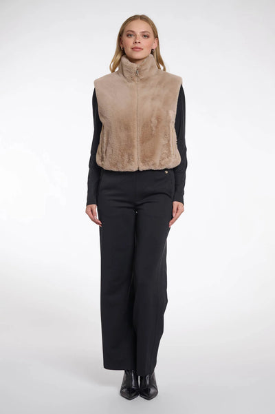 RINO & PELLE GILET FAUX FUR FULL ZIP PU TRIM ZIP POCKETS 7002511 NIKKI