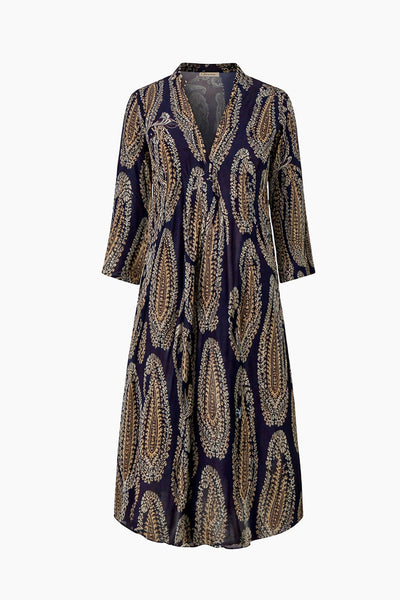 ONESEASON DRESS PAISLEY PRINT MIDI PLEATED V NECK N26-09691-758 MIA PROVENCE