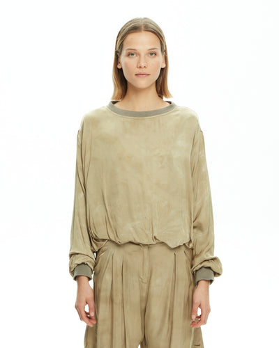 MALLONI MLO TOP SILKY MARBLED TIE DYE 3/4 SLEEVE RIB CUFF AND NECK P25I32031-0180D ODETTE