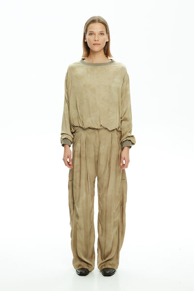 MALLONI MLO TOP SILKY MARBLED TIE DYE 3/4 SLEEVE RIB CUFF AND NECK P25I32031-0180D ODETTE