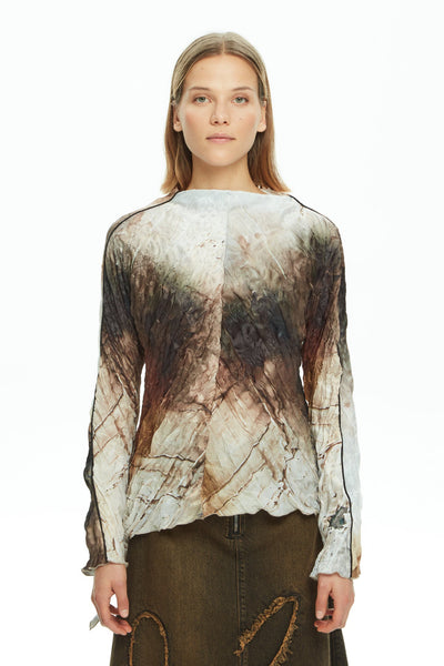 MALLONI MLO TOP CRINKLE FINISH HIGH NECK ROLLED SEAM DETAIL ON SLEEVE P25I60152-011TI TIANA