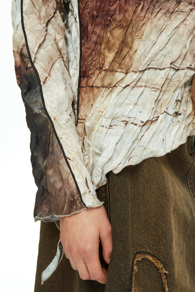 MALLONI MLO TOP CRINKLE FINISH HIGH NECK ROLLED SEAM DETAIL ON SLEEVE P25I60152-011TI TIANA