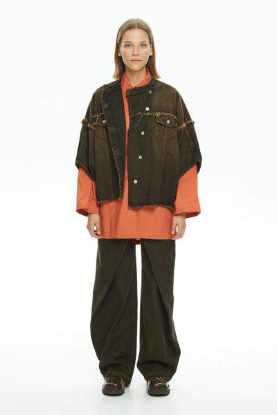 MALLONI MLO JEANS ZIP FRONT WITH CROSS OVER BUTTON AND POCKET PANELS P25I75121-027DU DENIM DUMBO