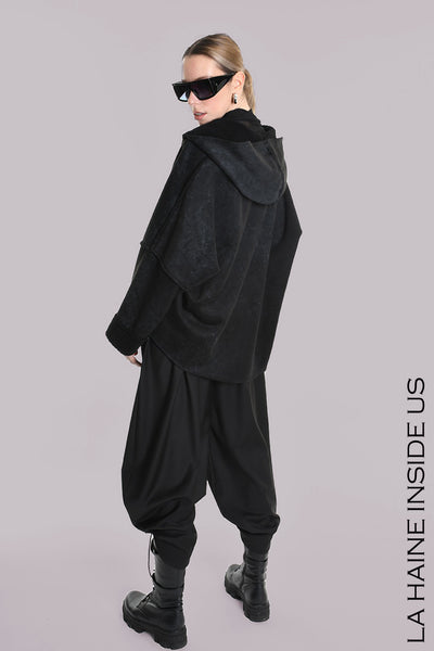 LA HAINE JACKET ECO SHEEPSKIN WIDE FIT HI LO HEM WITH HOOD FULL ZIP A25314W5168