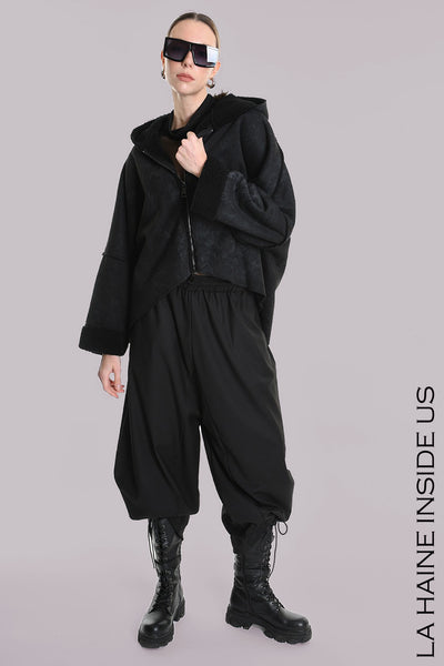 LA HAINE JACKET ECO SHEEPSKIN WIDE FIT HI LO HEM WITH HOOD FULL ZIP A25314W5168