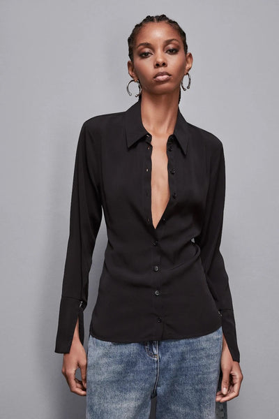 PATRIZIA PEPE SHIRT SATIN CREPE TI E BACK DEEP CUFF WITH FLY LOGO 2C1576