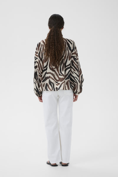 INWEAR TOP DROP SHOULDER MAO COLLAR PUFF SLEEVE ZEBRA PRINT 30112497 ROSALIE