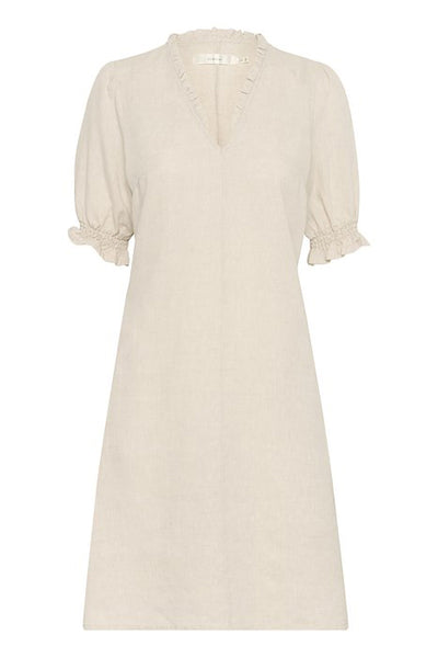 INWEAR DRESS LINEN A LINE RUFFLE EDGED V NECK CAP SLEEVE 30110341 RIGATTA
