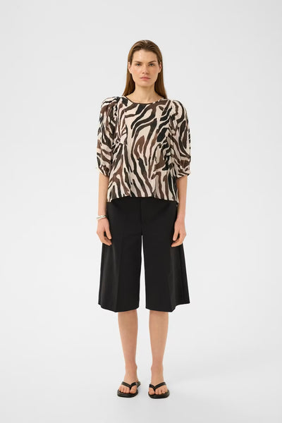 INWEAR TOP SEAM AND PLEATING ON BODICE HALF PUFF SLEEVE ZEBRA PRINT 30112498 ROSALIE