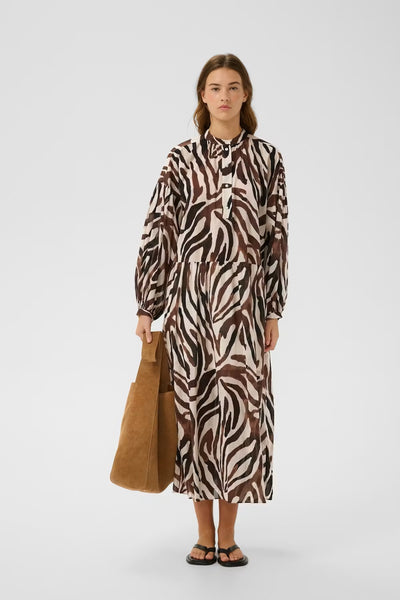 INWEAR DRESS MAXI DROP SHOULDER MAO COLLAR PUFF SLEEVE ZEBRA PRINT 30112499 ROSALIE