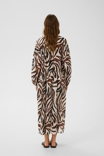 INWEAR DRESS MAXI DROP SHOULDER MAO COLLAR PUFF SLEEVE ZEBRA PRINT 30112499 ROSALIE