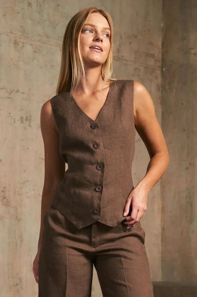 LUEL WAISTCOAT LIGHT BLUE LINEN CLASSIC  5 BUTTON SL22413