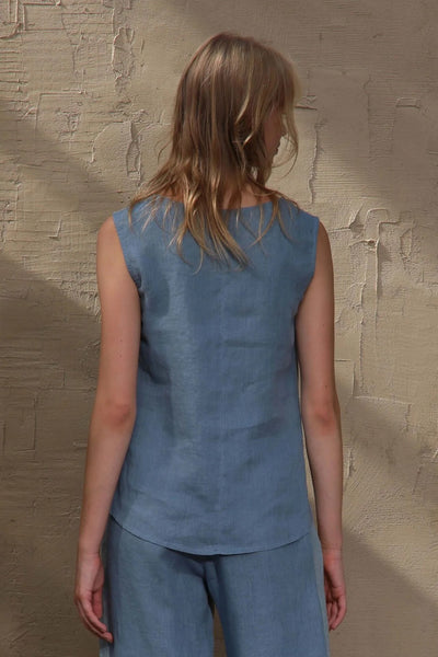 LU.EL TOP LINEN CONTRAST COLOUR BLOCK BACK & SIDES SL52638 SMOKE BLUE