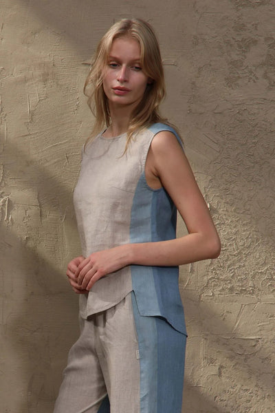 LU.EL TOP LINEN CONTRAST COLOUR BLOCK BACK & SIDES SL52638 SMOKE BLUE
