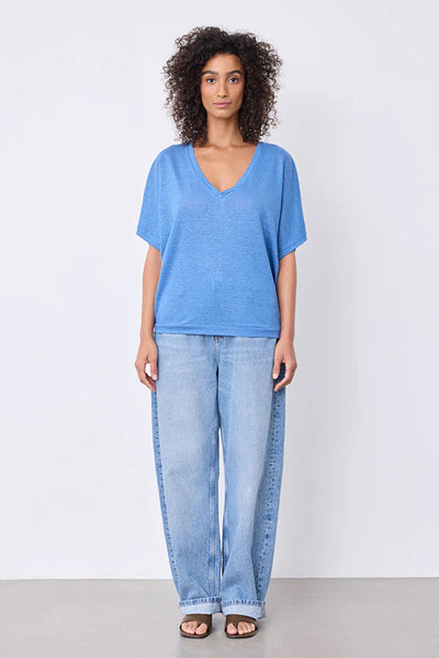 NOTSHY TOP 100% LINEN V NECK SHORT SLEEVE TAPERED NF8B000 SOPHIA