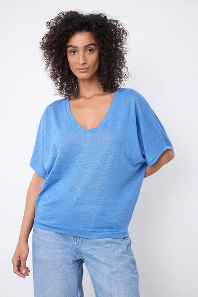 NOTSHY TOP 100% LINEN V NECK SHORT SLEEVE TAPERED NF8B000 SOPHIA
