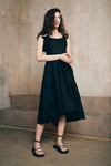 LU.EL DRESS LINEN A LINE WITH CONTRAST STRIPE SAILOR COLLAR & HI LO HEM SL82405 BLACK