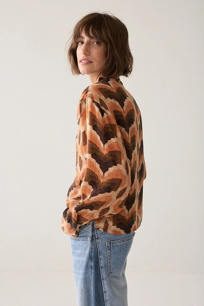 SUMMUM BLOUSE GEO PRINT WITH ASYMETRIC BUTTON NECK TIE 2s3564-12498